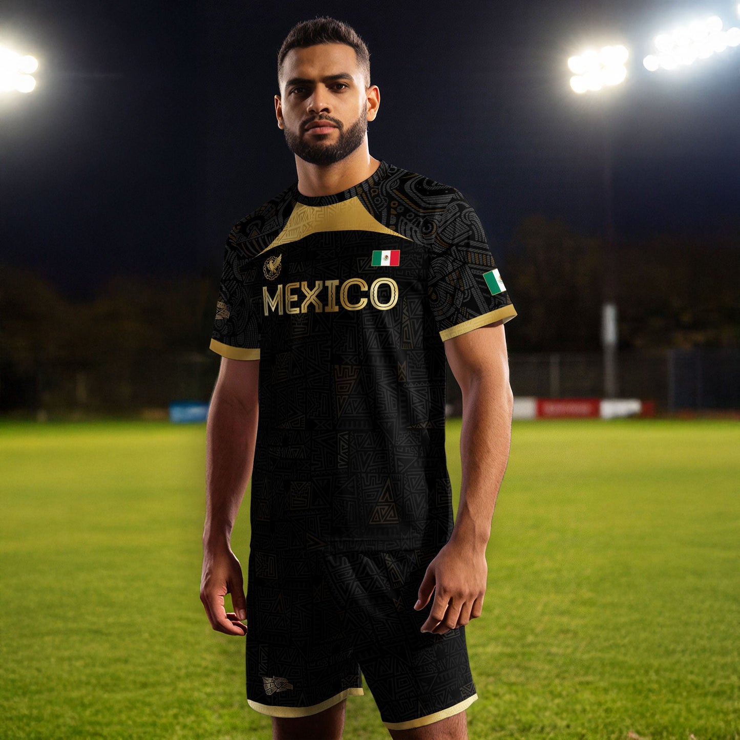 Mexico Black Gold Aztec Pattern Heritage Soccer Jersey