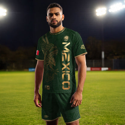 Mexico Green Gold Eagle Aztec Heritage Soccer Jersey Bundle