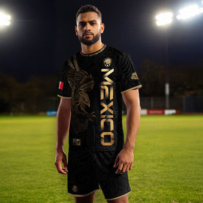 Mexico Black Gold Eagle Aztec Warrior Heritage Soccer Jersey Bundle
