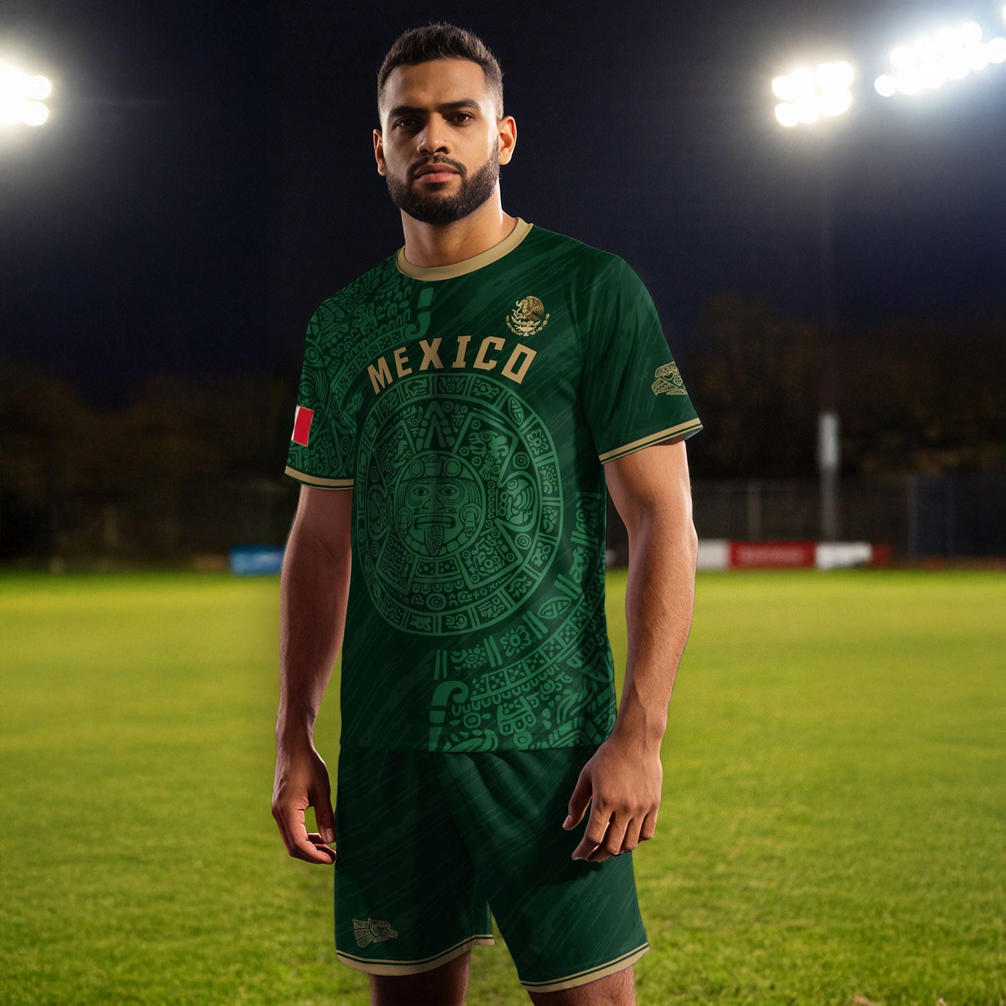 Mexico Green Gold Aztec Calendar Heritage National Pride Jersey