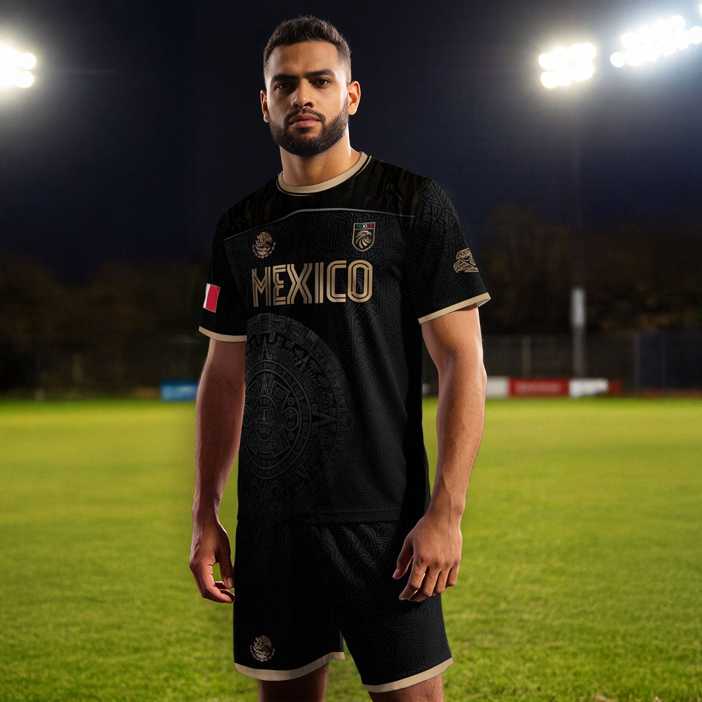 Mexico Black Gold Aztec Calendar Heritage Soccer Jersey
