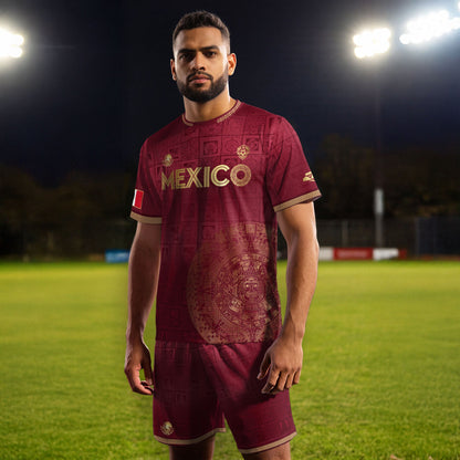 Mexico Red Gold Aztec Calendar Heritage Soccer Jersey