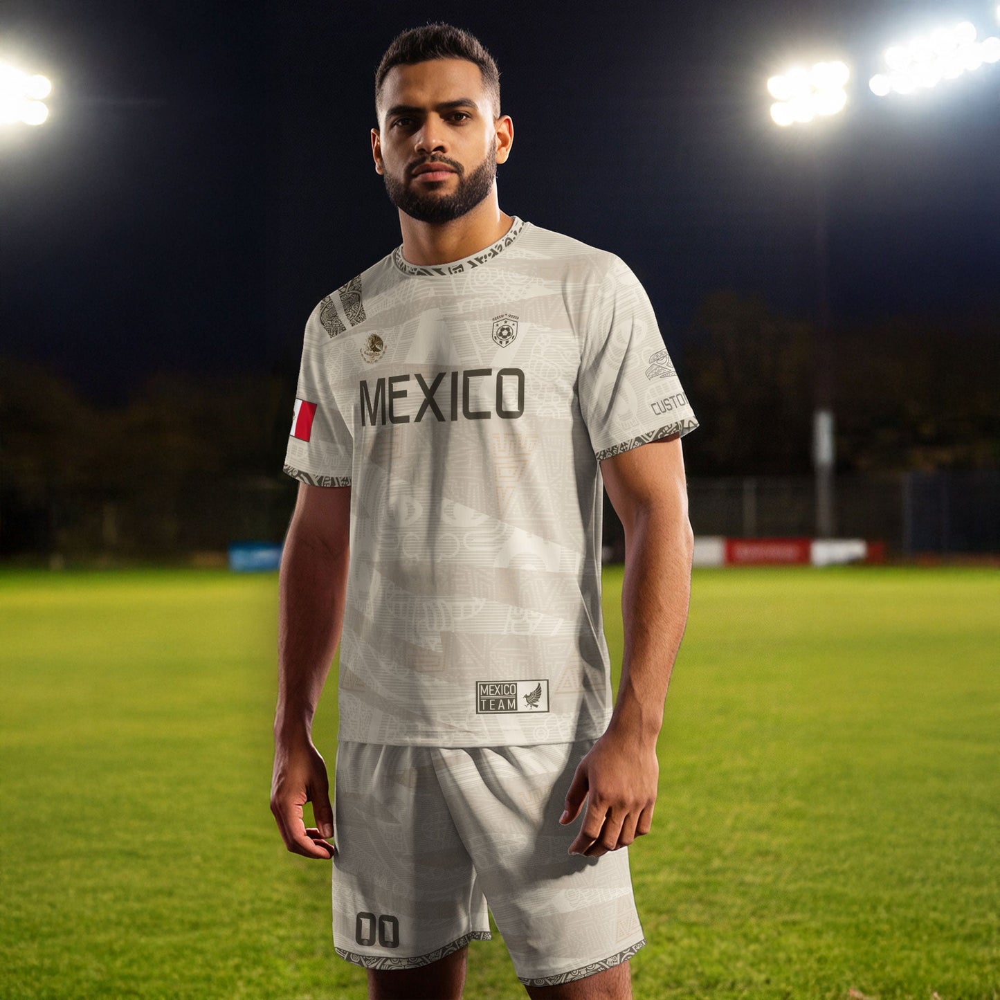 Custom Mexico Beige Aztec Pattern Soccer Jersey