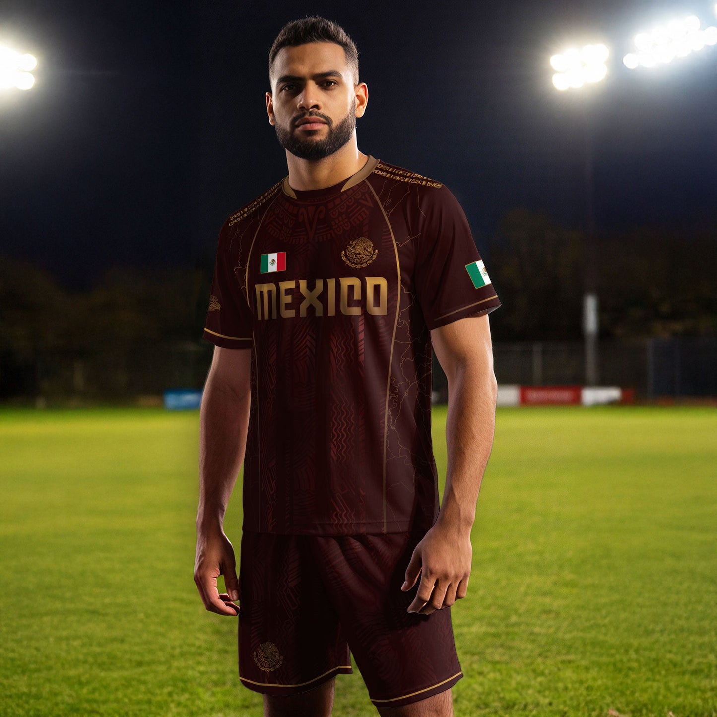 Mexico Soccer Jersey Burgundy Gold Aztec Eagle Heritage Design