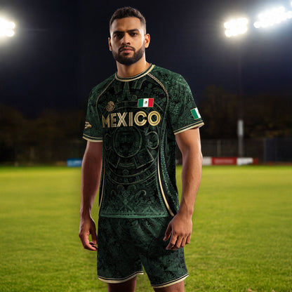 Mexico Soccer Jersey Green Aztec Calendar Heritage Design