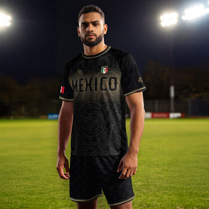 Mexico Black Gold Aztec Calendar Sun God Heritage National Soccer Jersey