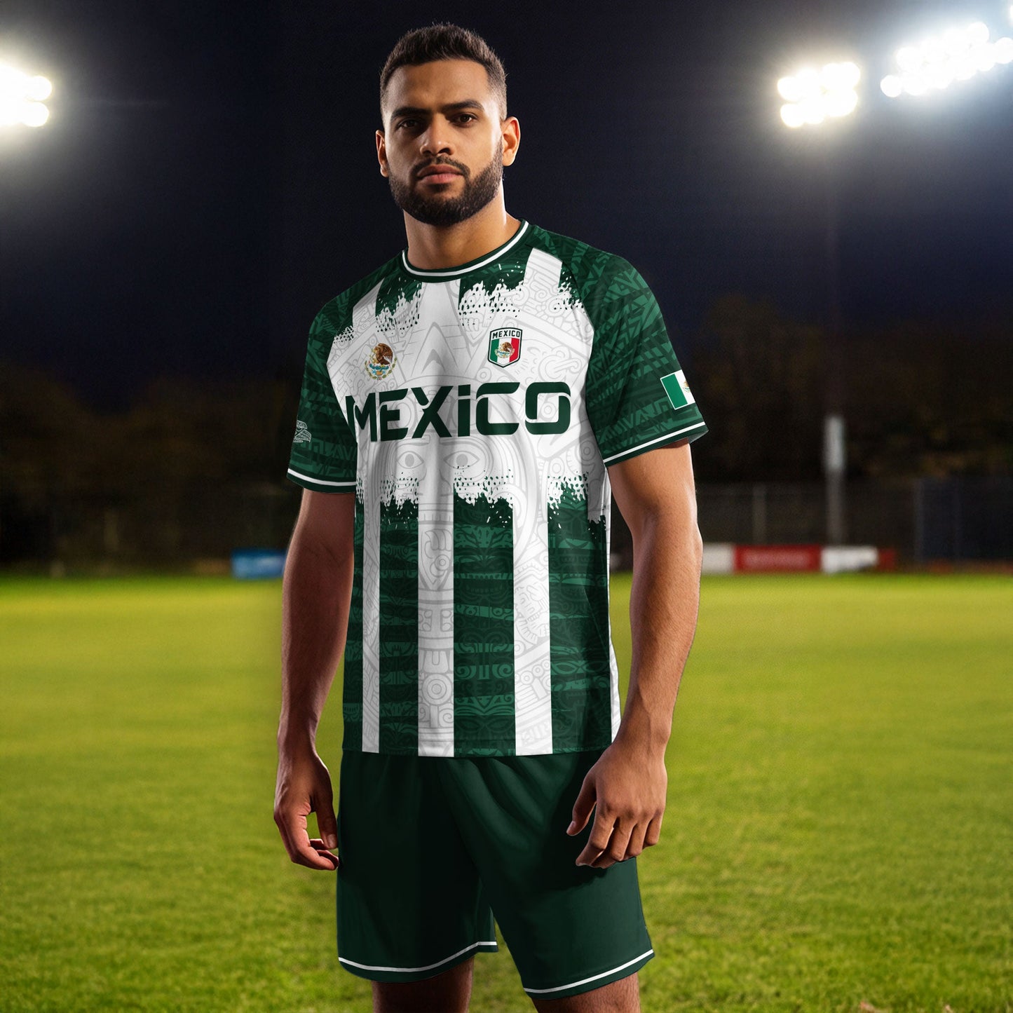 Mexico White Green Aztec Calendar Sun God Heritage National Soccer Jersey