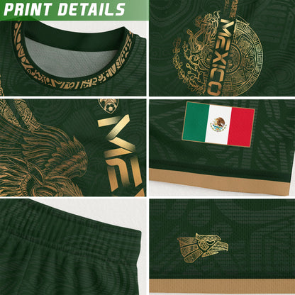 Mexico Green Gold Eagle Aztec Heritage Soccer Jersey Bundle