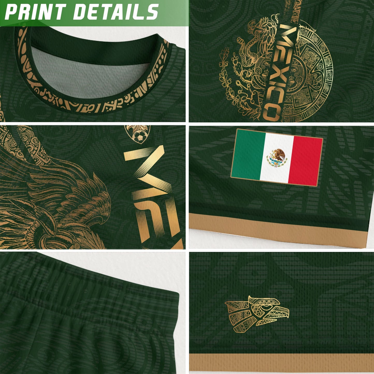 Mexico Aztec Gold Eagle Soccer Jersey 3-Pack Bundle – Black Gold Warrior + Green Gold Heritage + Burgundy Eagle Heritage