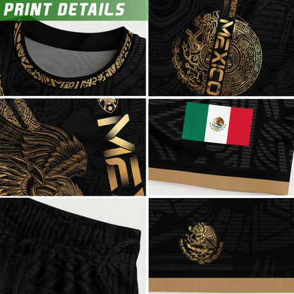 Mexico Aztec Heritage Soccer Jersey 3-Pack Bundle – Black Gold Eagle Warrior + Green Gold Heritage + Red Gold Eagle & Serpent