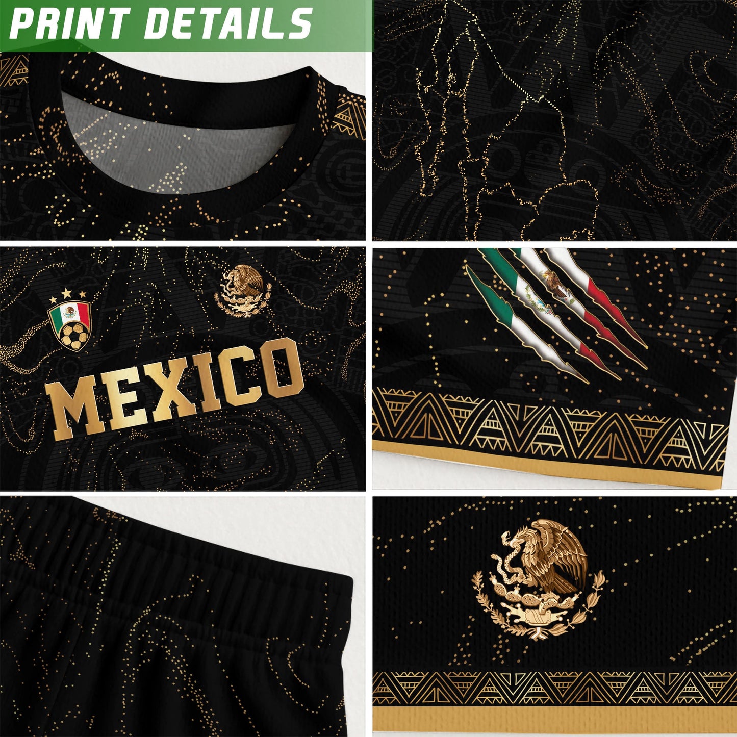 Mexico Black Gold Map Heritage Soccer Jersey