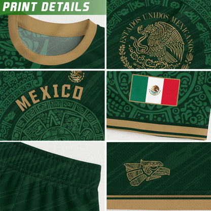 Mexico Green Gold Aztec Calendar Heritage National Pride Jersey