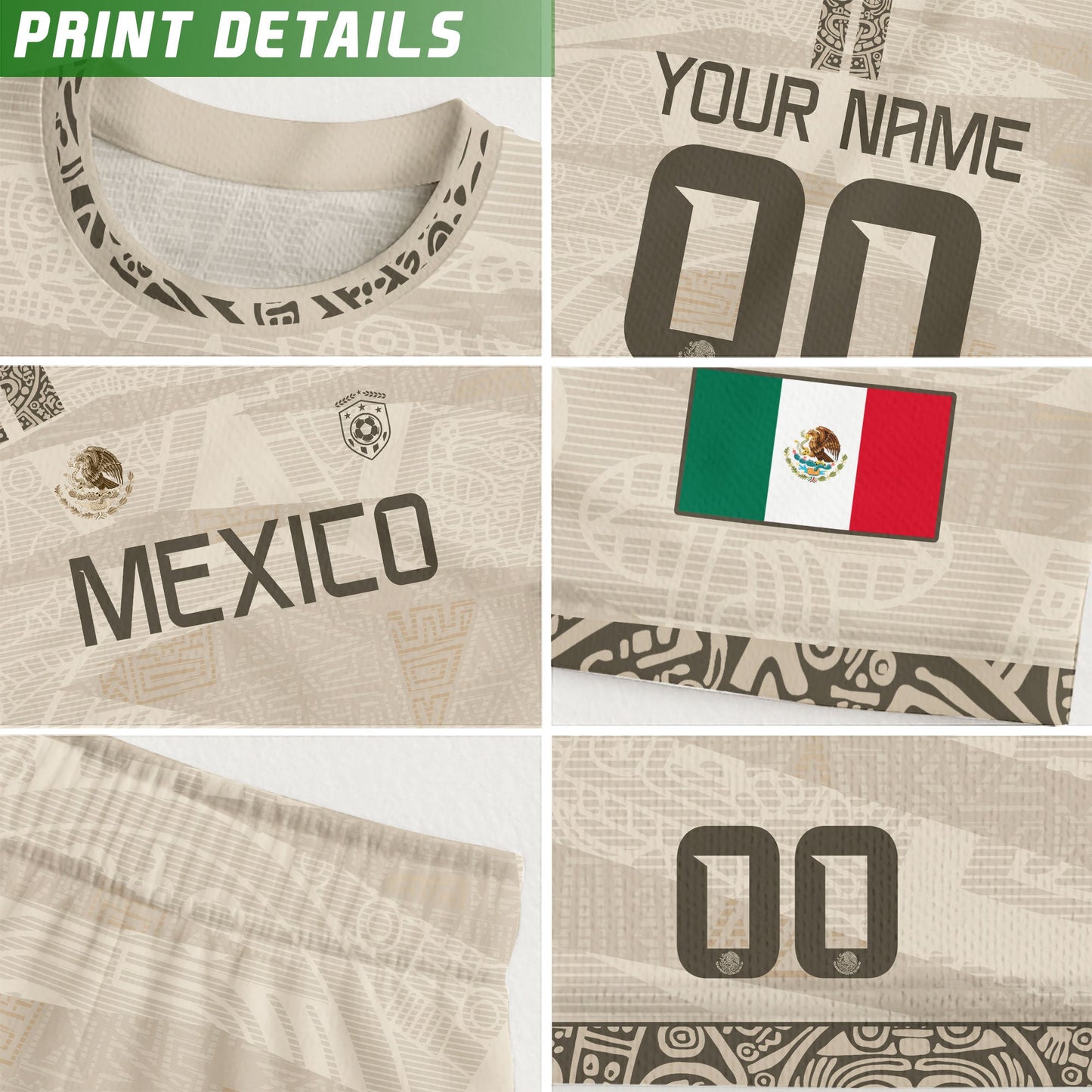 Custom Mexico Beige Aztec Pattern Soccer Jersey