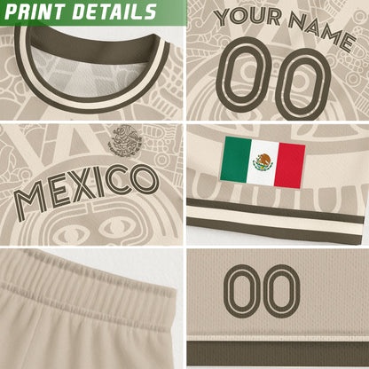 Custom Mexico Soccer Jersey Beige Brown Aztec Calendar Design