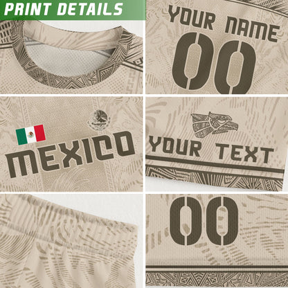 Custom Mexico Beige Eagle Aztec Calendar Soccer Jersey