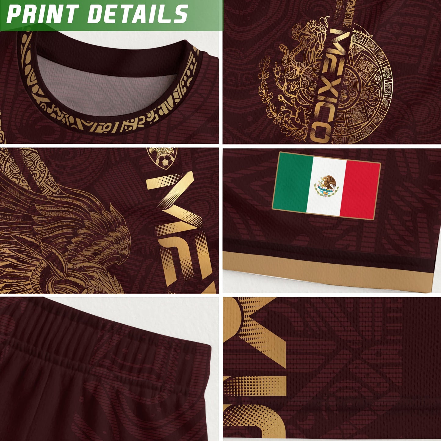 Mexico Burgundy Aztec Eagle Heritage Soccer Jersey (Bundle)