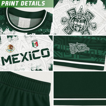Mexico White Green Aztec Calendar Sun God Heritage National Soccer Jersey