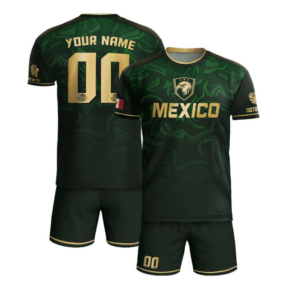 Custom Mexico Green Eagle Soccer Jersey Gold Crest Heritage Edition