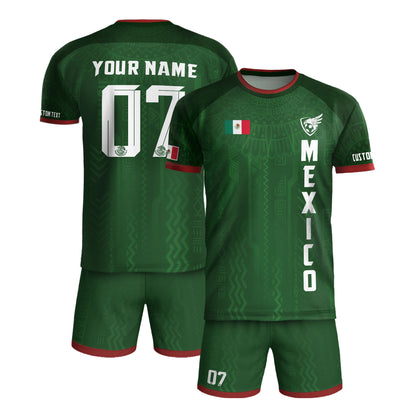 Custom Soccer Jersey Mexico Green Aztec Pattern Design