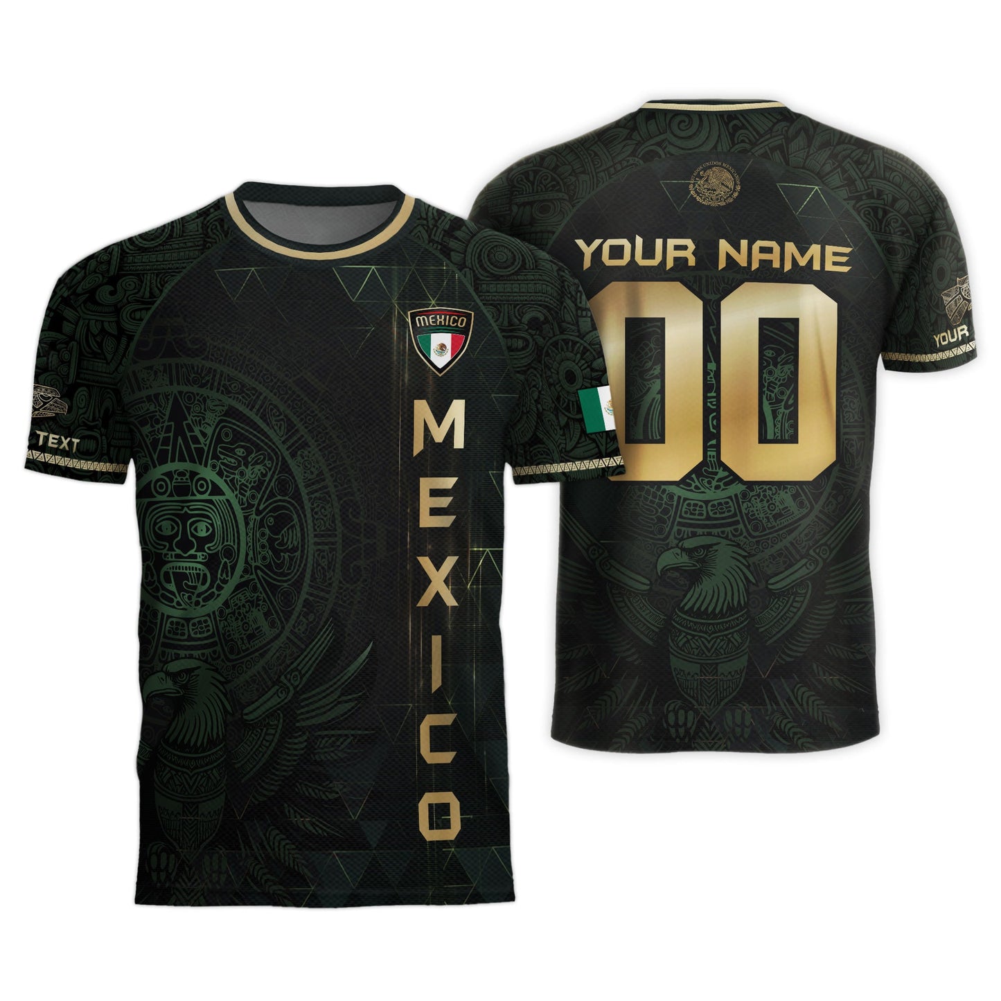 Custom Mexico Soccer Jersey Black Gold Heritage Aztec Calendar Design