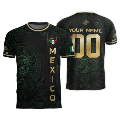 Custom Mexico Soccer Jersey Black Gold Heritage Aztec Calendar Design