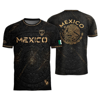 Mexico Black Gold Aztec Calendar Eagle Heritage National Football Soccer Jersey