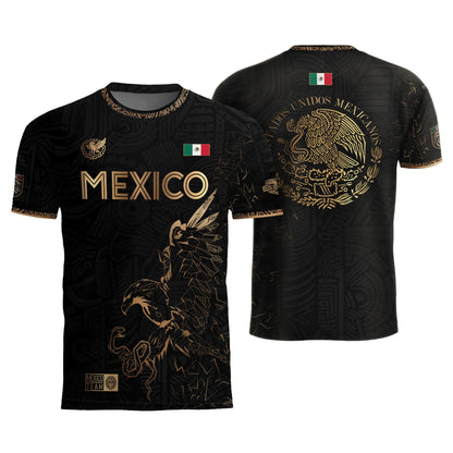 Mexico Black Gold Flag Heritage Estados Unidos Mexicanos National Soccer Jersey