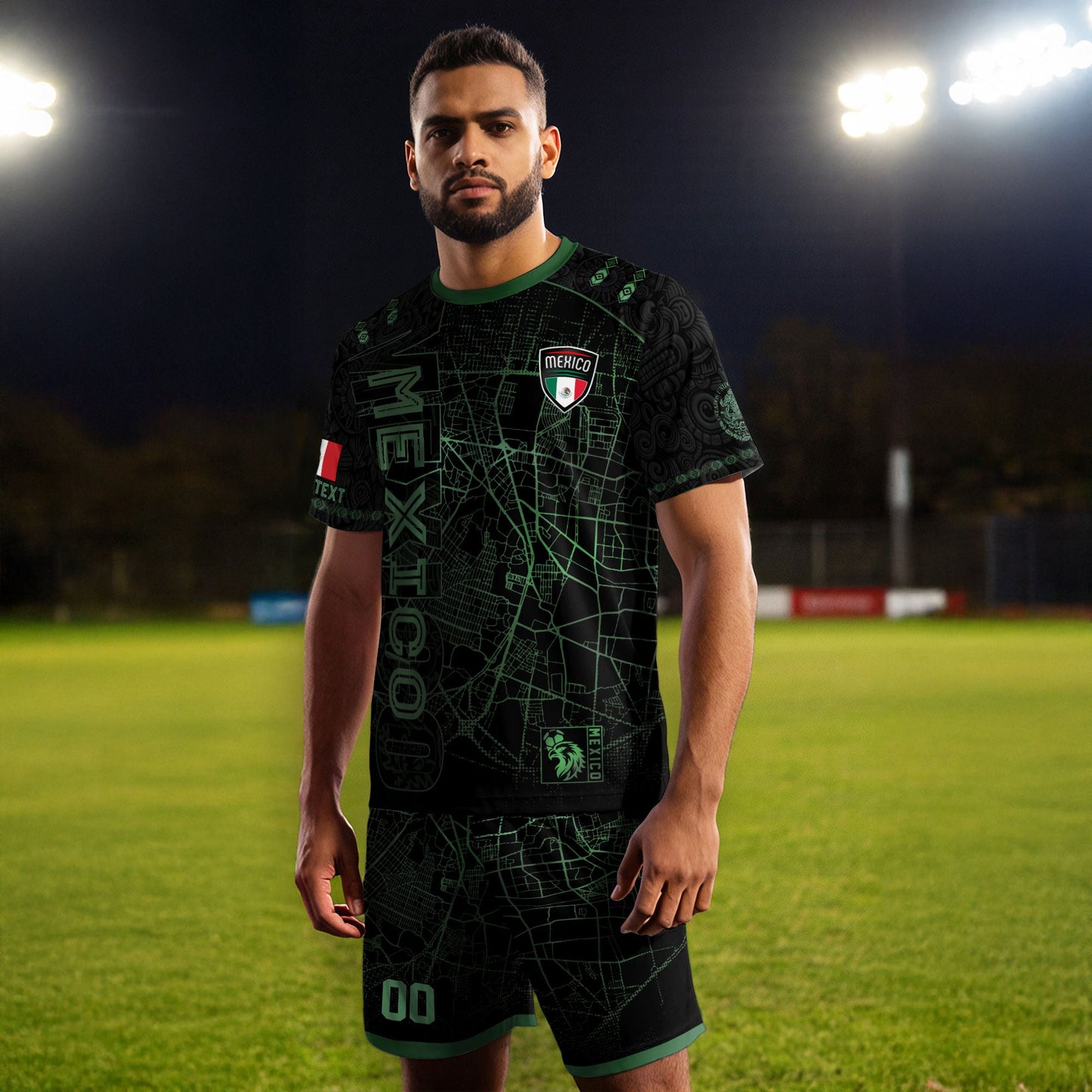 Custom Mexico Soccer Jersey Black Green Modern Heritage Map Design