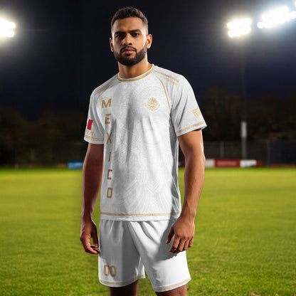 Custom Mexico Soccer Jersey White Gold Heritage Aztec Eagle Design