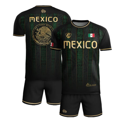 Mexico Green Black Aztec Ancient Heritage National Seal Mens Football Soccer Jersey