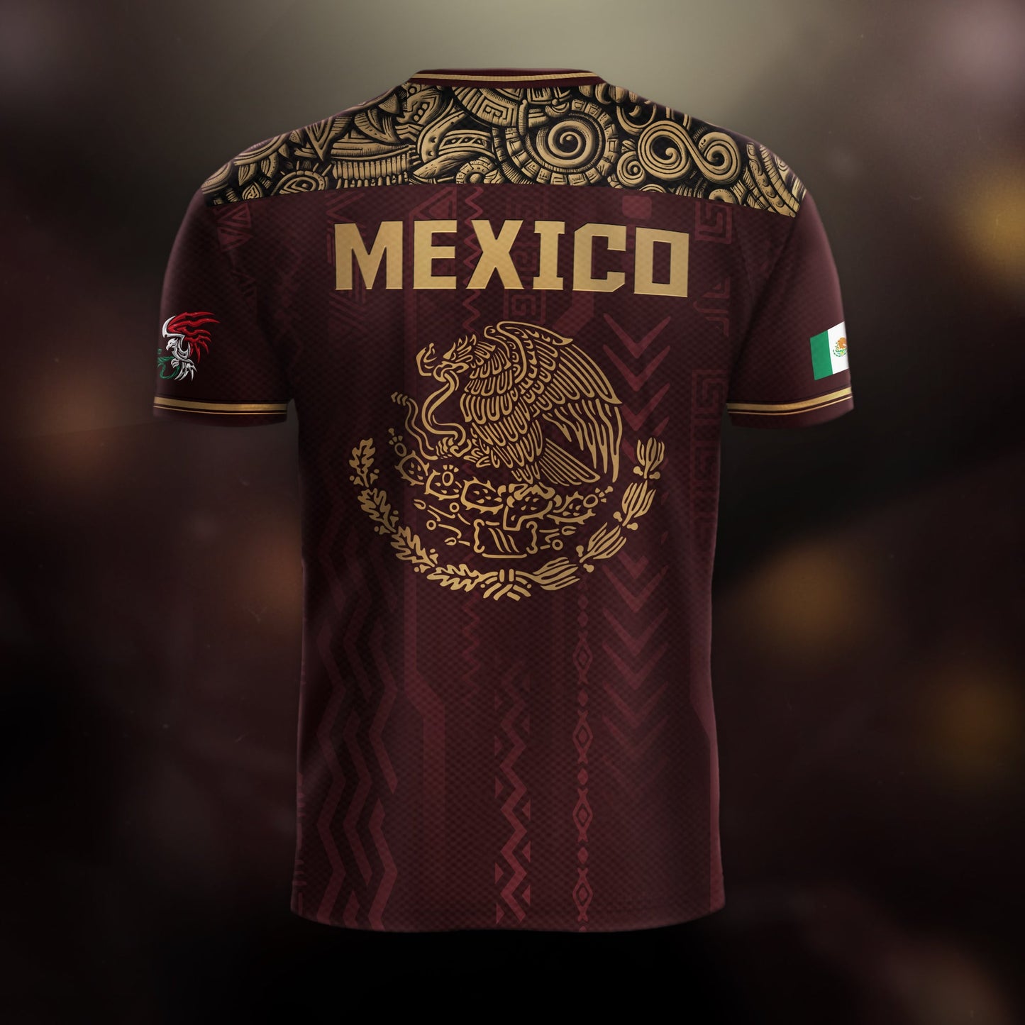 Mexico Burgundy Gold National Emblem Soccer Jersey