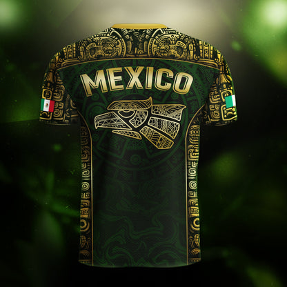 Mexico Aztec Green Gold Premium Eagle Emblem Football Soccer Jersey