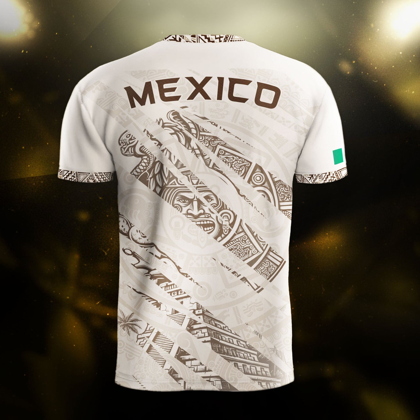 Mexico Beige Aztec Warrior Pyramid Heritage Mens Football Soccer Jersey