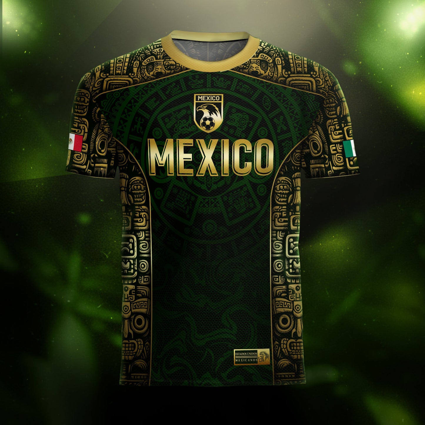 Mexico Aztec Green Gold Premium Eagle Emblem Football Soccer Jersey