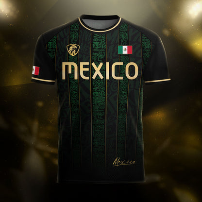 Mexico Green Black Aztec Ancient Heritage National Seal Mens Football Soccer Jersey