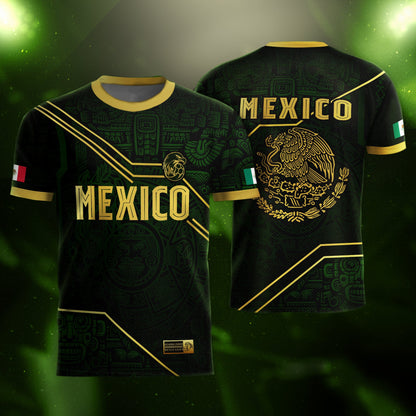 Mexico Soccer Jersey Black Green Gold Aztec Heritage Design