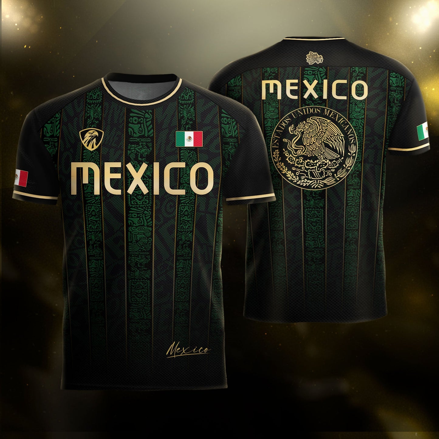 Mexico Green Black Aztec Ancient Heritage National Seal Mens Football Soccer Jersey