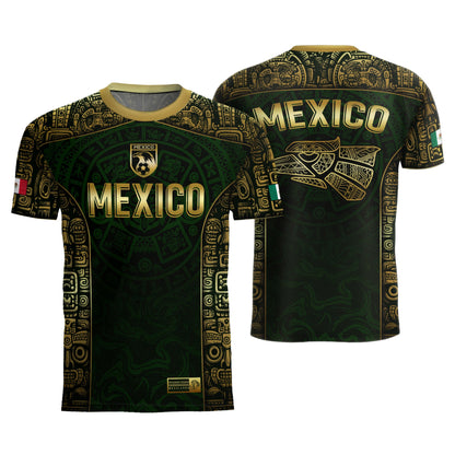 Mexico Aztec Green Gold Premium Eagle Emblem Football Soccer Jersey