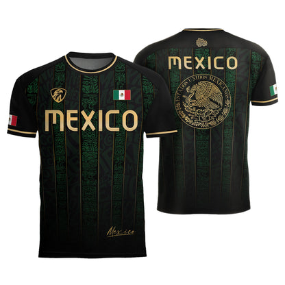 Mexico Green Black Aztec Ancient Heritage National Seal Mens Football Soccer Jersey