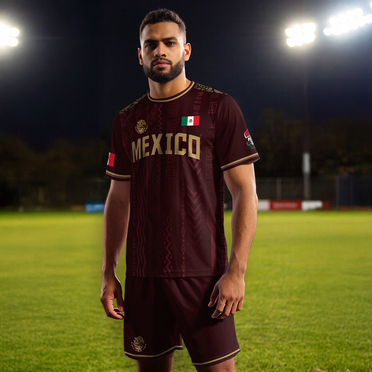 Mexico Burgundy Gold National Emblem Soccer Jersey