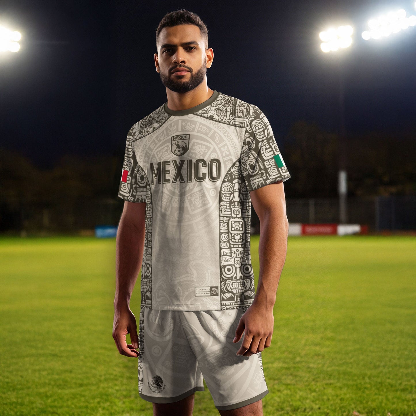 Mexico Aztec Heritage Vintage Beige Olive Eagle Pattern Soccer Jersey
