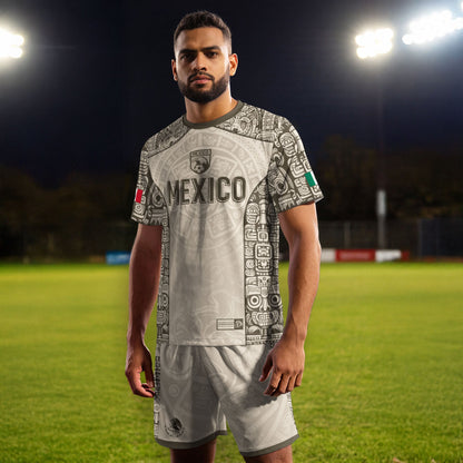 Mexico Aztec Heritage Vintage Beige Olive Eagle Pattern Soccer Jersey