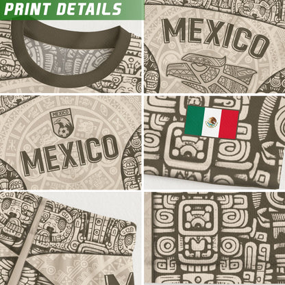 Mexico Aztec Heritage Vintage Beige Olive Eagle Pattern Soccer Jersey