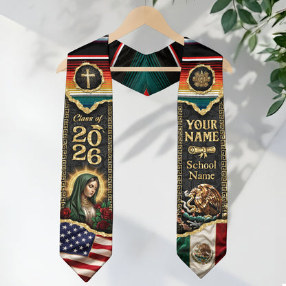 Mexico Graduation Stole 2026 Personalized Name USA Mexican Flag Pride Sash