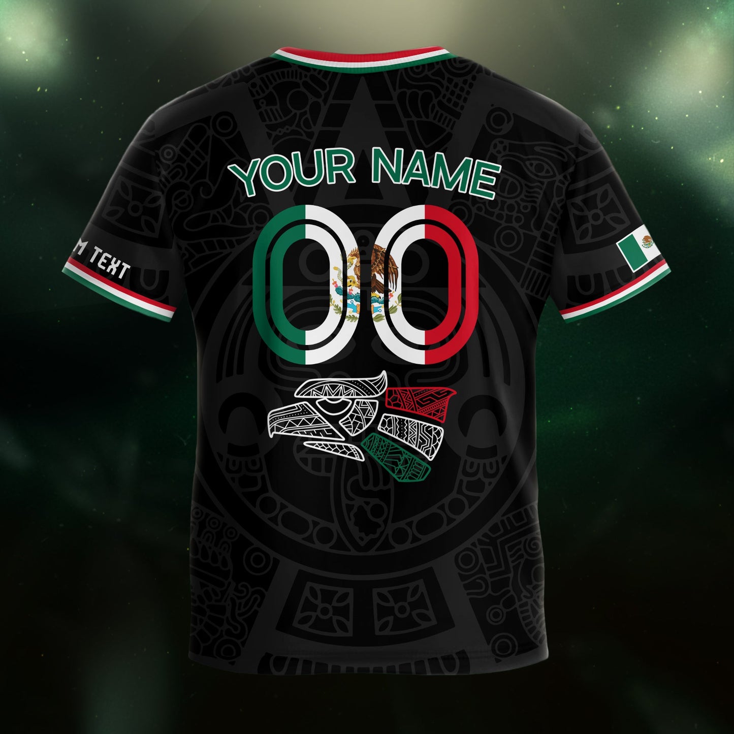 Custom Mexico Kids Soccer Jersey Black Heritage Pattern