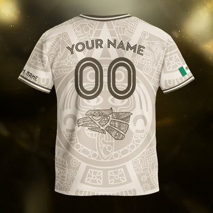 Custom Mexico Kids Soccer Jersey Beige Aztec Calendar Heritage Design