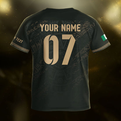 Custom Kid Mexico Black Aztec Eagle Heritage Soccer Jersey