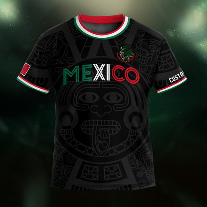 Custom Mexico Kids Soccer Jersey Black Heritage Pattern