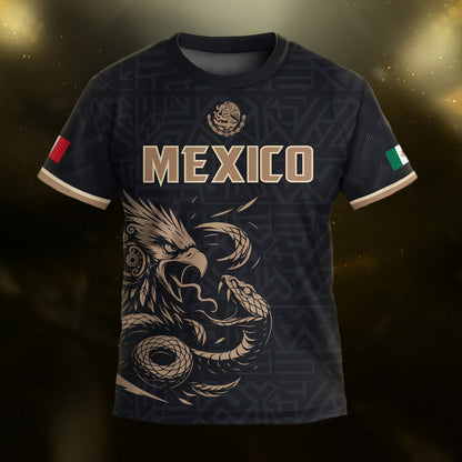 Mexico Kids Soccer Jersey Black Gold Aztec Eagle Serpent Design