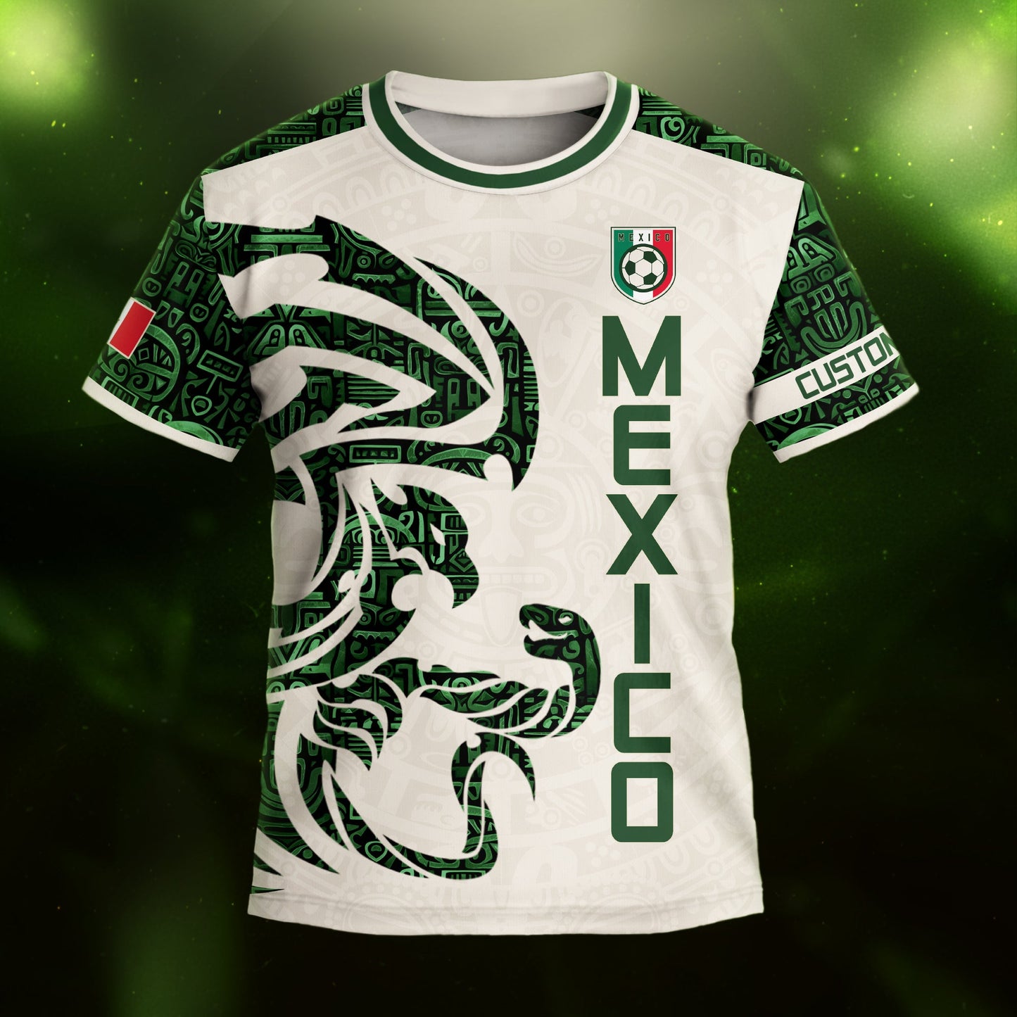 Custom Kid Mexico Beige Green Aztec Eagle Heritage Soccer Jersey